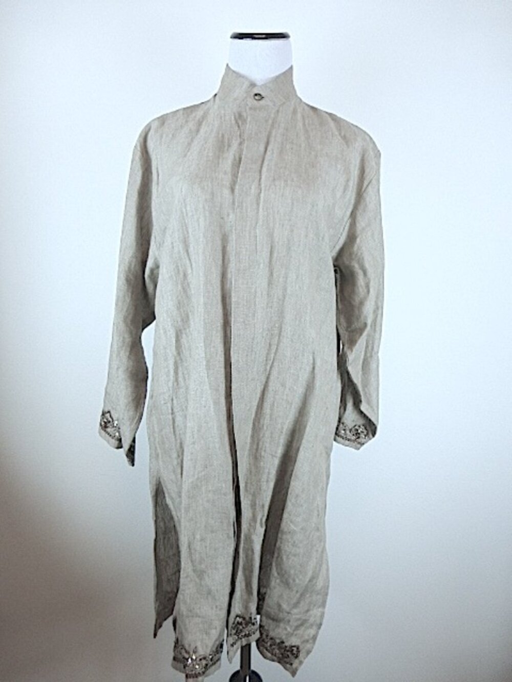 ESKANDAR LINEN sequin beaded TUNIC DUSTER DRESS 0 bust 44
